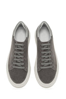 Men's Grey Lace-Up Thick-Sole Suede Leather Sneakers | Derimod Men's Grey Lace-Up Thick-Sole Suede Leather Sneakers | Derimod