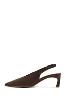 Women's Brown Slingback Elastic Low Heel Leather Shoes | Derimod Women's Brown Slingback Elastic Low Heel Leather Shoes | Derimod