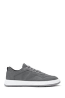 Men's Grey Lace-Up Leather Sneakers | Derimod Men's Grey Lace-Up Leather Sneakers | Derimod