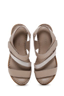 Women's Mink Leather Wedge Heel Comfort Sandals | Derimod Women's Mink Leather Wedge Heel Comfort Sandals | Derimod