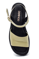 Women's Mint Green Leather Flat Sandals | Derimod Women's Mint Green Leather Flat Sandals | Derimod
