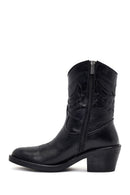 Woman Black Zip Closure Leather Cowboy Boots | Derimod Woman Black Zip Closure Leather Cowboy Boots | Derimod