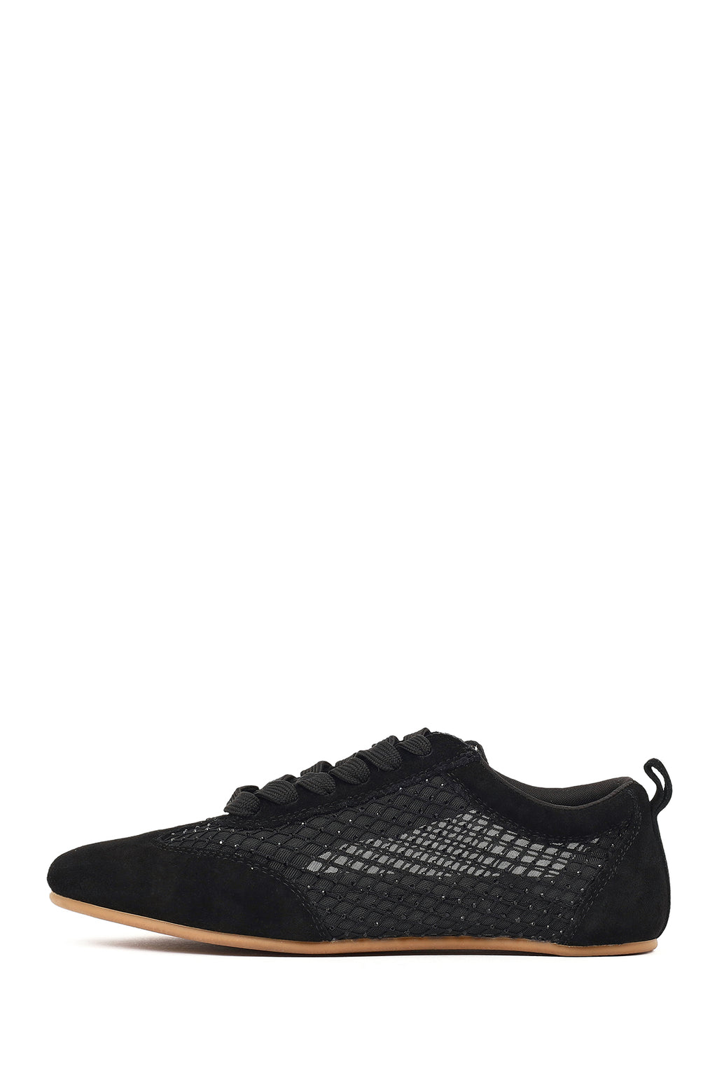Kadın Siyah Bağcıklı Taşlı Süet Deri Sneaker