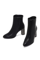 Women's Black Zippered Patterned Thick Heeled Boots | Derimod Women's Black Zippered Patterned Thick Heeled Boots | Derimod