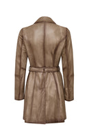 Kelly Women's Beige Collar Fur Leather Coat | Derimod Kelly Women's Beige Collar Fur Leather Coat | Derimod
