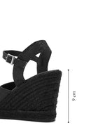 Women's Black Glitter Ankle Buckle Wedge Heel Espadrille Sandals | Derimod Women's Black Glitter Ankle Buckle Wedge Heel Espadrille Sandals | Derimod