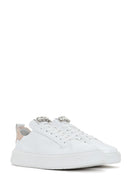 Women's White Laced Leather Sneaker with Accessory Detail | Derimod Women's White Laced Leather Sneaker with Accessory Detail | Derimod