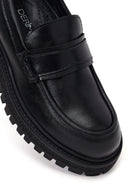 Woman Black Thick-Soled Leather Masculine Loafer | Derimod Woman Black Thick-Soled Leather Masculine Loafer | Derimod