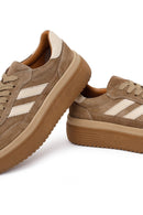 Kadın Taba Bağcıklı Kalın Tabanlı Süet Deri Sneaker | Derimod Kadın Taba Bağcıklı Kalın Tabanlı Süet Deri Sneaker | Derimod
