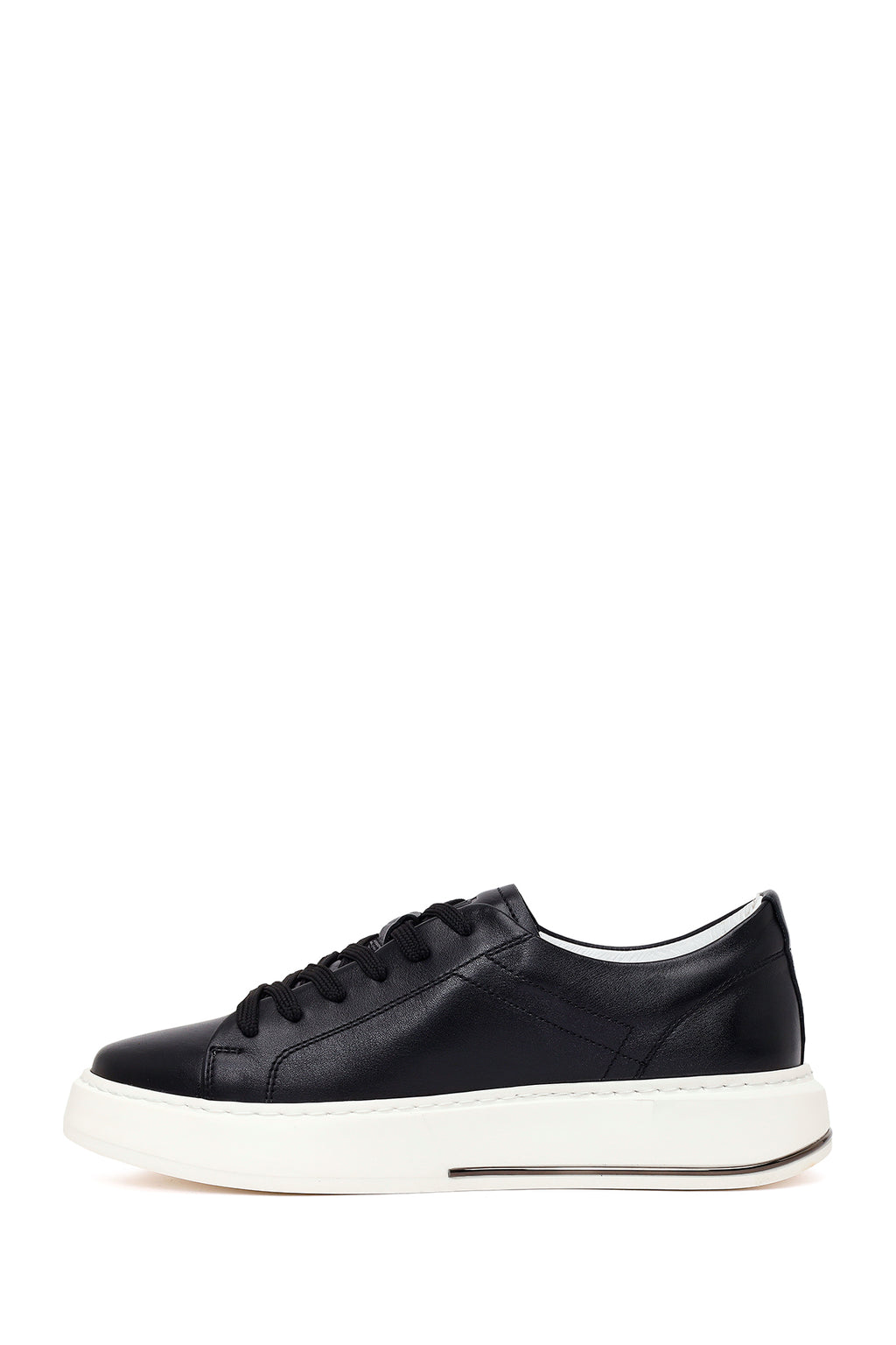 Erkek Siyah Bağcıklı Deri Sneaker