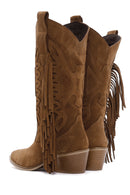 Women's Tan Suede Leather Heeled Cowboy Boots | Derimod Women's Tan Suede Leather Heeled Cowboy Boots | Derimod