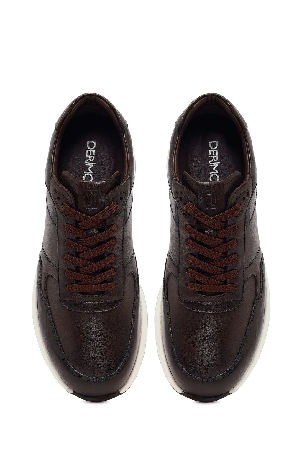Erkek Kahverengi Bağcıklı Deri Sneaker