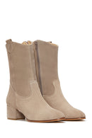 Women's Heeled Suede Leather Cowboy Boots | Derimod Women's Heeled Suede Leather Cowboy Boots | Derimod