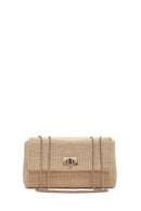 Women's Beige Long Chain Strap Straw Shoulder Bag | Derimod Women's Beige Long Chain Strap Straw Shoulder Bag | Derimod
