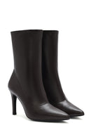 Women's Brown Zippered Thin Heel Leather Boots | Derimod Women's Brown Zippered Thin Heel Leather Boots | Derimod