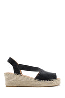 Women's Black Wedge Heeled Leather Espadrille Sandals | Derimod Women's Black Wedge Heeled Leather Espadrille Sandals | Derimod