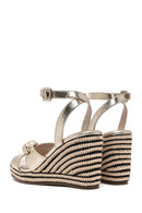 Women's Gold Ankle Buckle Wedge Heel Metallic Espadrille Sandals | Derimod Women's Gold Ankle Buckle Wedge Heel Metallic Espadrille Sandals | Derimod