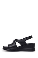Woman Black Wedge Heel Leather Comfort Sandal | Derimod Woman Black Wedge Heel Leather Comfort Sandal | Derimod