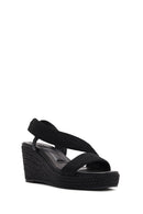 Women's Black Wedge Heeled Knitted Espadrille Sandals | Derimod Women's Black Wedge Heeled Knitted Espadrille Sandals | Derimod