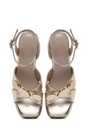 Women's Gold Ankle Buckle Wedge Heel Metallic Espadrille Sandals | Derimod Women's Gold Ankle Buckle Wedge Heel Metallic Espadrille Sandals | Derimod