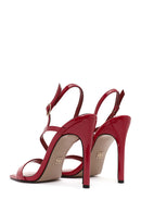 Women's Red Ankle Buckle High Thin Heel Patent Leather Sandals | Derimod Women's Red Ankle Buckle High Thin Heel Patent Leather Sandals | Derimod
