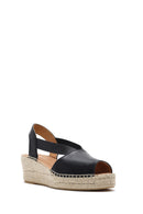Women's Black Wedge Heeled Leather Espadrille Sandals | Derimod Women's Black Wedge Heeled Leather Espadrille Sandals | Derimod