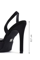 Kadın Siyah Taşlı Arkası Açık İnce Topuklu Süet Stiletto | Derimod Kadın Siyah Taşlı Arkası Açık İnce Topuklu Süet Stiletto | Derimod