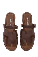 Women's Brown Buckled Leather Slippers | Derimod Women's Brown Buckled Leather Slippers | Derimod
