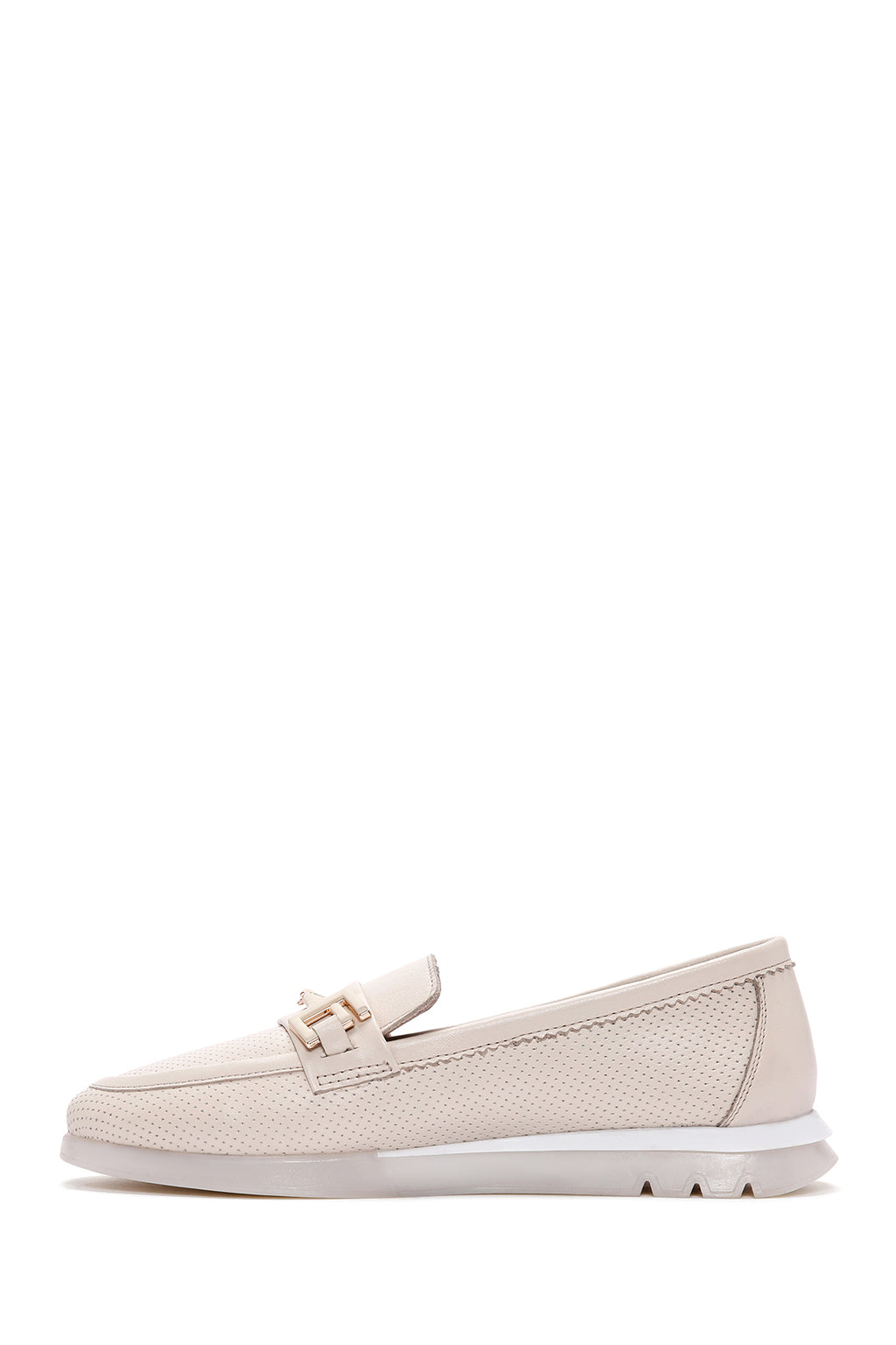 Kadın Krem Tokalı Deri Comfort Loafer