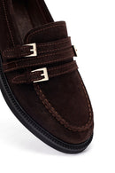 Kadın Kahverengi Tokalı Süet Deri Maskülen Loafer | Derimod Kadın Kahverengi Tokalı Süet Deri Maskülen Loafer | Derimod