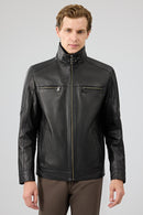 Mateo Men's Black Leather Jacket | Derimod Mateo Men's Black Leather Jacket | Derimod