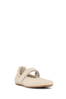 Women's Cream Strapped Leather Sport Ballet Flats | Derimod Women's Cream Strapped Leather Sport Ballet Flats | Derimod