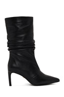 Woman Black Thin High-Heeled Leather Boots | Derimod Woman Black Thin High-Heeled Leather Boots | Derimod
