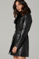 Rhoda Women's Black Fur Leather Trench Coat | Derimod Rhoda Women's Black Fur Leather Trench Coat | Derimod