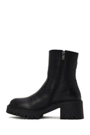 Woman Black Zip Closure Chunky-heeled Leather Boots | Derimod Woman Black Zip Closure Chunky-heeled Leather Boots | Derimod