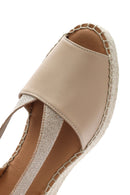 Women's Beige Wedge Heel Leather Espadrille Sandals | Derimod Women's Beige Wedge Heel Leather Espadrille Sandals | Derimod