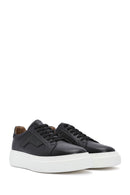 Men's Black Lace-up Thick-Sole Leather Sneaker | Derimod Men's Black Lace-up Thick-Sole Leather Sneaker | Derimod