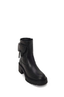 Woman Black Zip Closure Chunky-heeled Leather Boots | Derimod Woman Black Zip Closure Chunky-heeled Leather Boots | Derimod