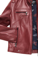 Vicky Kadın Bordo Hakim Yaka Kısa Deri Ceket | Derimod Vicky Kadın Bordo Hakim Yaka Kısa Deri Ceket | Derimod