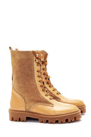 Women's Beige Leather Suede Detailed Boots | Derimod Women's Beige Leather Suede Detailed Boots | Derimod