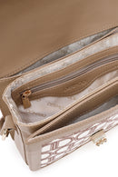 Women's Beige Long Strap Fabric Monogram Patterned Crossbody Bag | Derimod Women's Beige Long Strap Fabric Monogram Patterned Crossbody Bag | Derimod
