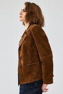 Giselle Women's Tan Short Suede Leather Jacket | Derimod Giselle Women's Tan Short Suede Leather Jacket | Derimod
