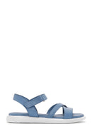 Women's Blue Leather Comfort Sandals | Derimod Women's Blue Leather Comfort Sandals | Derimod