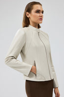 Anya Women's Cream Short Leather Jacket | Derimod Anya Women's Cream Short Leather Jacket | Derimod