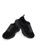 Kadın Siyah Bağcıklı Kalın Tabanlı Süet Deri Sneaker | Derimod Kadın Siyah Bağcıklı Kalın Tabanlı Süet Deri Sneaker | Derimod