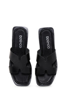 Women's Black Leather Slippers | Derimod Women's Black Leather Slippers | Derimod