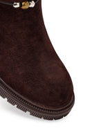 Woman Brown Zip Closure Chunky-Heeled Suede Leather Boots | Derimod Woman Brown Zip Closure Chunky-Heeled Suede Leather Boots | Derimod