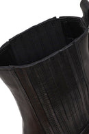 Woman Black Chunky-Heel Leather Cowboy Boots | Derimod Woman Black Chunky-Heel Leather Cowboy Boots | Derimod