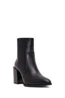 Women's Black Zippered Thick Heeled Leather Boot | Derimod Women's Black Zippered Thick Heeled Leather Boot | Derimod