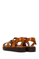 Woman Tan Strappy Thick-Soled Braided Leather Bodrum Sandal | Derimod Woman Tan Strappy Thick-Soled Braided Leather Bodrum Sandal | Derimod